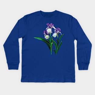 Irises - Three Purple and White Irises Kids Long Sleeve T-Shirt